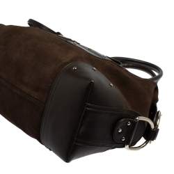 Pre Owned Bally Brown Suede and Leather Zip Pocket Satchel