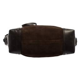 Pre Owned Bally Brown Suede and Leather Zip Pocket Satchel