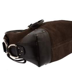 Pre Owned Bally Brown Suede and Leather Zip Pocket Satchel