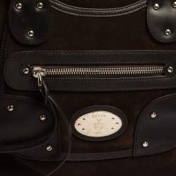 Pre Owned Bally Brown Suede and Leather Zip Pocket Satchel
