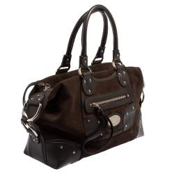 Pre Owned Bally Brown Suede and Leather Zip Pocket Satchel