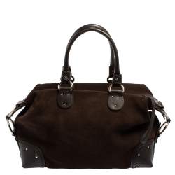 Pre Owned Bally Brown Suede and Leather Zip Pocket Satchel