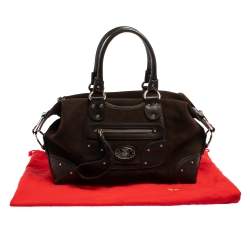 Pre Owned Bally Brown Suede and Leather Zip Pocket Satchel