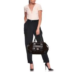 Pre Owned Bally Brown Suede and Leather Zip Pocket Satchel