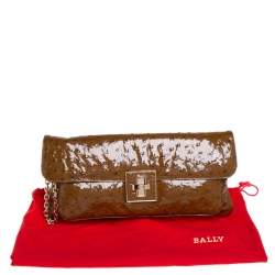 Pre Owned Bally Brown Ostrich Flap Chain Clutch