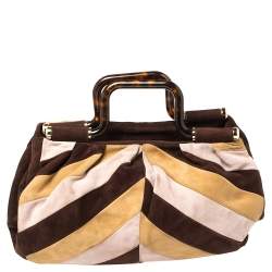 Bally Multicolor Suede  Tortoise Handle Tote