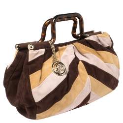 Bally Multicolor Suede  Tortoise Handle Tote