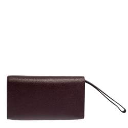 Pre Owned Bally Burgundy Leather Flap Wristlet Clutch