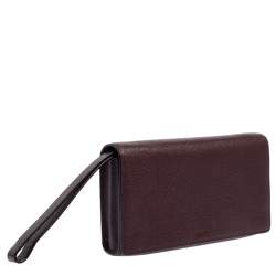 Pre Owned Bally Burgundy Leather Flap Wristlet Clutch