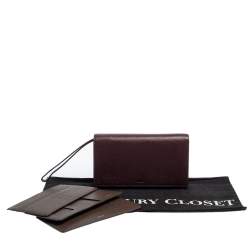 Pre Owned Bally Burgundy Leather Flap Wristlet Clutch