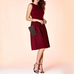 Pre Owned Bally Burgundy Leather Flap Wristlet Clutch