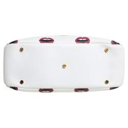 Pre Owned Bally White Lip Print Leather Berkeley Double Zip Tote