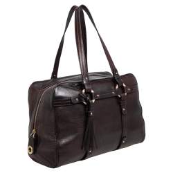Pre Owned Bally Dark Brown Leather Tassel Satchel