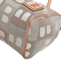 Pre Owned Bally Beige/Grey Monogram Fabric and Leather Boston Bag