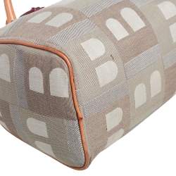 Pre Owned Bally Beige/Grey Monogram Fabric and Leather Boston Bag