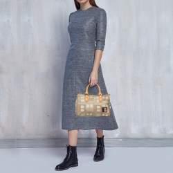 Bally Beige/Grey Monogram Fabric and Leather Boston Bag