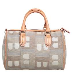 Pre Owned Bally Beige/Grey Monogram Fabric and Leather Boston Bag