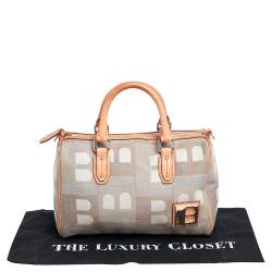 Pre Owned Bally Beige/Grey Monogram Fabric and Leather Boston Bag