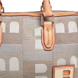 Pre Owned Bally Beige/Grey Monogram Fabric and Leather Boston Bag