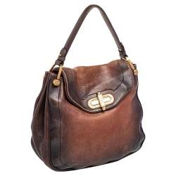 Pre Owned Bally Brown/Black Leather Flap Hobo