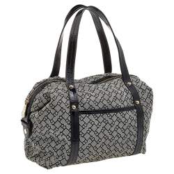 Bally Grey /Black Patent Leather And Canvas Satchel