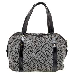 Bally Grey /Black Patent Leather And Canvas Satchel