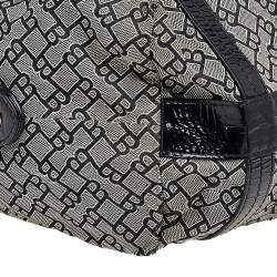 Bally Grey /Black Patent Leather And Canvas Satchel