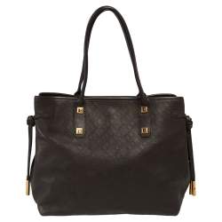 Pre Owned Bally Dark Brown Textured Leather Tote