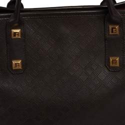 Pre Owned Bally Dark Brown Textured Leather Tote