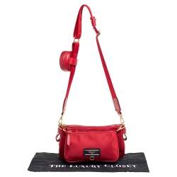 Pre Owned Bally Red Nylon Mini Elenia Crossbody Bag