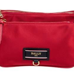 Pre Owned Bally Red Nylon Mini Elenia Crossbody Bag