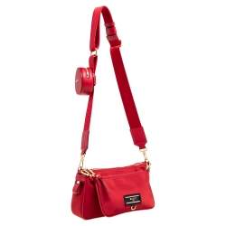 Pre Owned Bally Red Nylon Mini Elenia Crossbody Bag