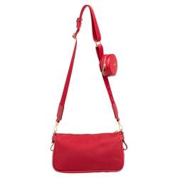 Pre Owned Bally Red Nylon Mini Elenia Crossbody Bag