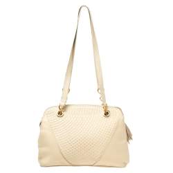 Bally Cream Quilted Leather Fringe Shoulder Bag