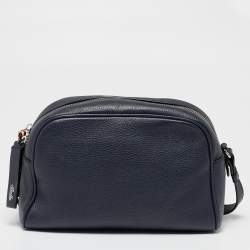 Pre Owned Bally Navy Blue Leather Zipped Crossbody Bag