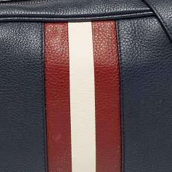 Pre Owned Bally Navy Blue Leather Zipped Crossbody Bag