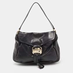 Bally Black Leather Pushlock Flap Shoulder Bag