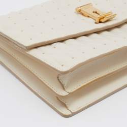 Bally Cream Quilted Leather Embellished Top Handle Bag