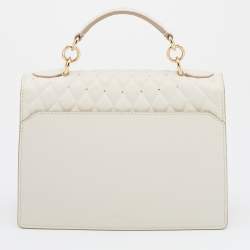 Bally Cream Quilted Leather Embellished Top Handle Bag