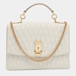 Bally Cream Quilted Leather Embellished Top Handle Bag