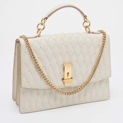 Bally Cream Quilted Leather Embellished Top Handle Bag