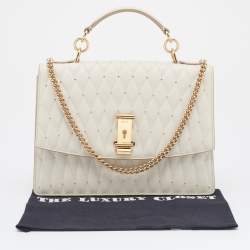 Bally Cream Quilted Leather Embellished Top Handle Bag