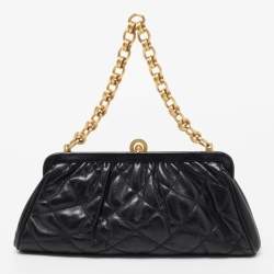 Bally Black Quilted Leather Frame Chain Clutch