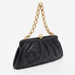 Bally Black Quilted Leather Frame Chain Clutch