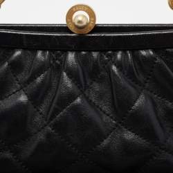 Bally Black Quilted Leather Frame Chain Clutch
