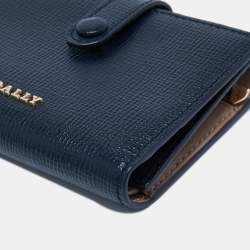 Pre Owned Bally Navy Blue Leather Trifold Compact Wallet