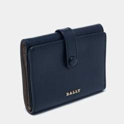 Pre Owned Bally Navy Blue Leather Trifold Compact Wallet