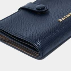 Pre Owned Bally Navy Blue Leather Trifold Compact Wallet