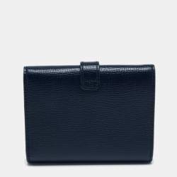 Pre Owned Bally Navy Blue Leather Trifold Compact Wallet