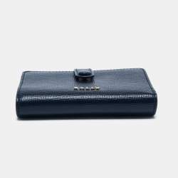 Pre Owned Bally Navy Blue Leather Trifold Compact Wallet